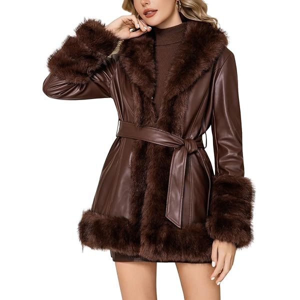 MUKEMUHE Winter Faux Fur Coats for Women, Thick Warm Faux Leather